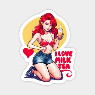 I love milk tea, bubble, boba, tapioca, kawaii anime tee Magnet