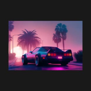 Illustration of an 80s Synthwave Neon cyberpunk supercar T-Shirt