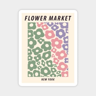 Flower market, New York, Retro print, Sage green botanical art, Aesthetic poster, Abstract flowers Magnet