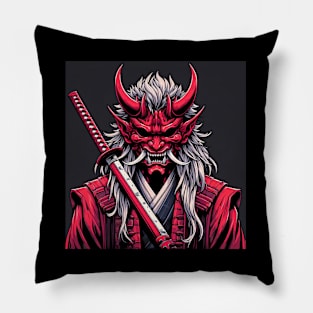 Samurai with ancient ghost mask Pillow