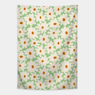 Bright boho flower pattern in pastel green Tapestry