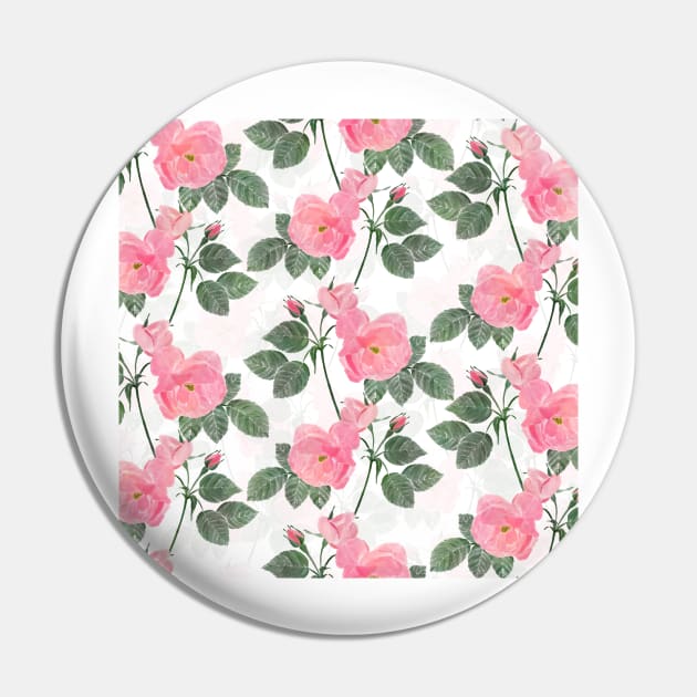 Elegant Pink Roses Floral Painting White Design Pin by NdesignTrend