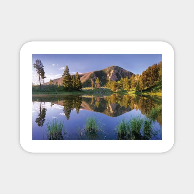 Bunsen Peak Reflected In Lake Yellowstone National Park Magnet by AinisticGina