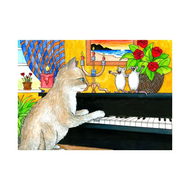 Funny Cat playing piano Cat 506 by artbylucie