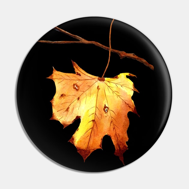 Autumn Maple Leaf Watercolor Painting Pin by MMcBuck