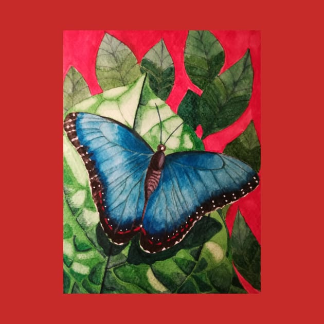 Blue morpho butterfly watercolour painting by esvb