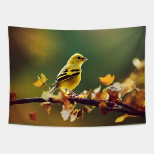 Cute tiny yellow bird on a branch Tapestry