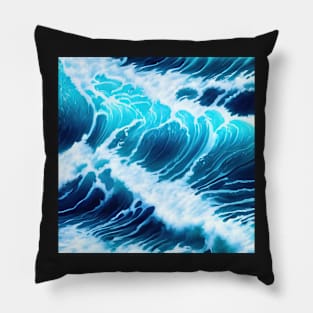 Hyperrealistic blue ocean waves Pillow