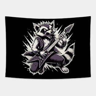 Raccoon Playing Electric Guitar - Rocknroll Raccoon Tapestry
