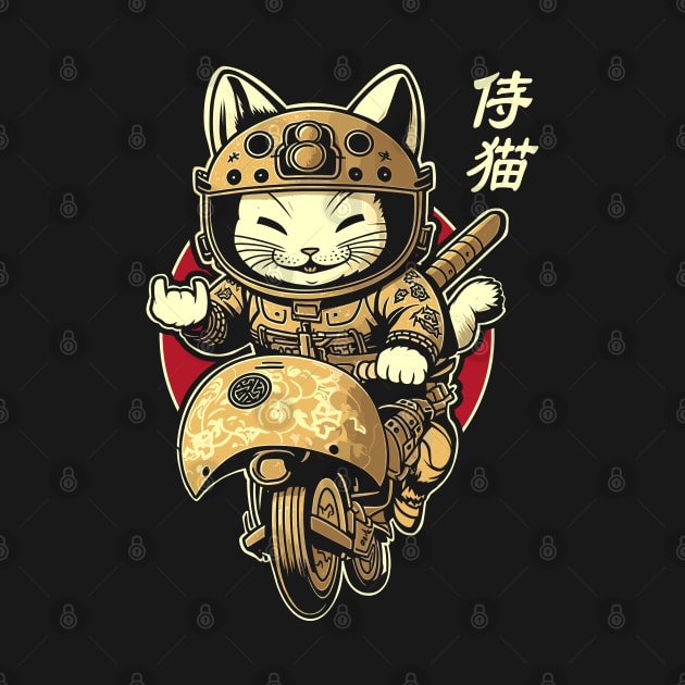 Japanese Samurai Cat on Motorcycle Kawaii Ninja Cat by Apocatnipse Meow