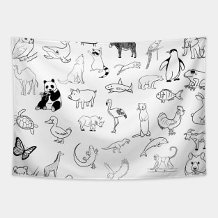 Many different stick figure animals Tapestry