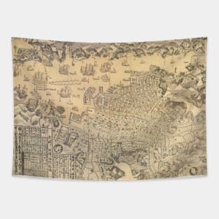 Antique Map of Nagasaki Harbor, Japan by Bunkindō, 1821 Tapestry