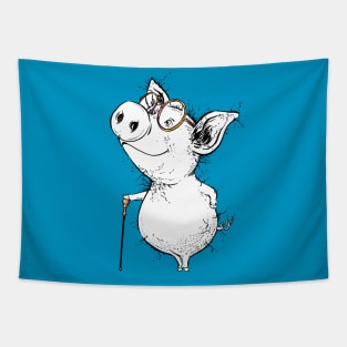 Dapper Little Piggy with Very Smart Glasses Tapestry