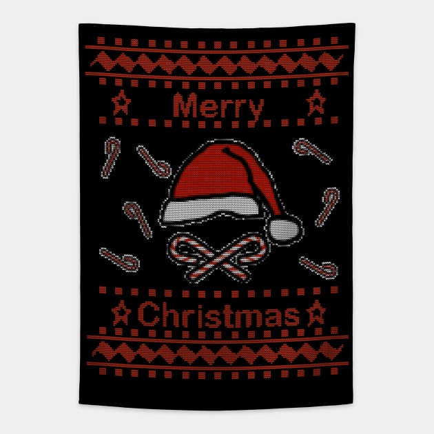 Merry Christmas Candy Cane Ugly Sweater Tapestry by ellenhenryart