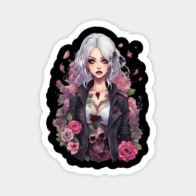 Shadows and Sorrows Emo Goth Anime Girl Magnet by animegirlnft