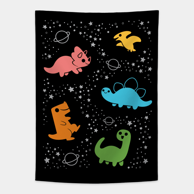 Cute Space Dinosaurs Rainbow Tapestry by KristyKate