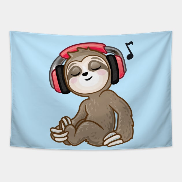 Cute Sloth Listening To Music Tapestry by PnJ