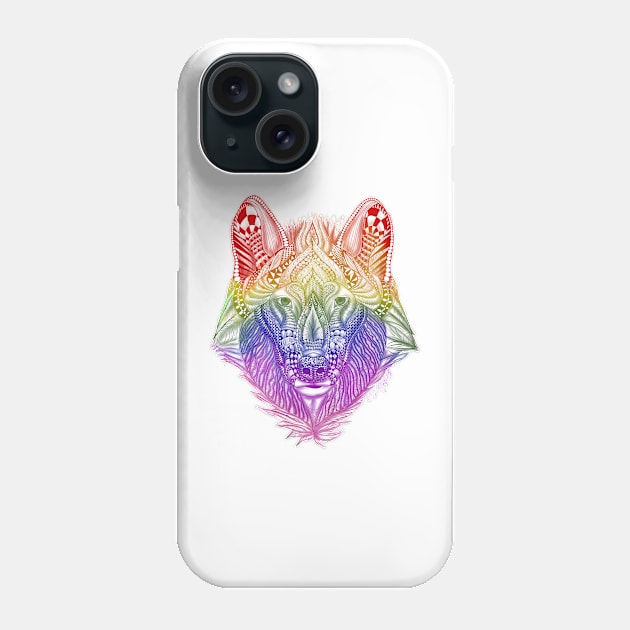 Rainbow Zentangle Wolf Phone Case by BHDigitalArt