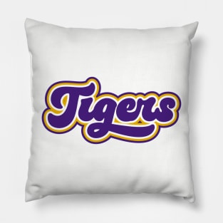 Retro Tigers Script // Purple and Gold Pillow