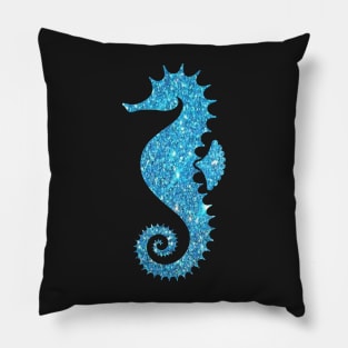 Light Blue Faux Glitter Seahorse Pillow