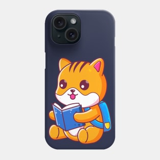 Cute school cat reading book Phone Case