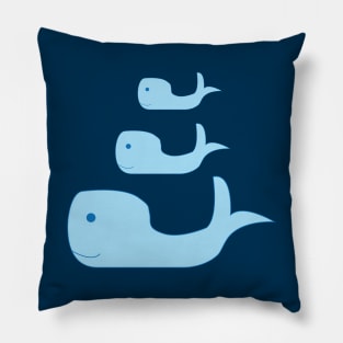 Cute Blue Whale Family of Three in the Deep Blue Sea Pillow