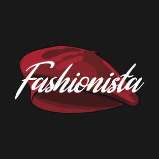 Red French Beret with the word 'Fashionista' in it T-Shirt