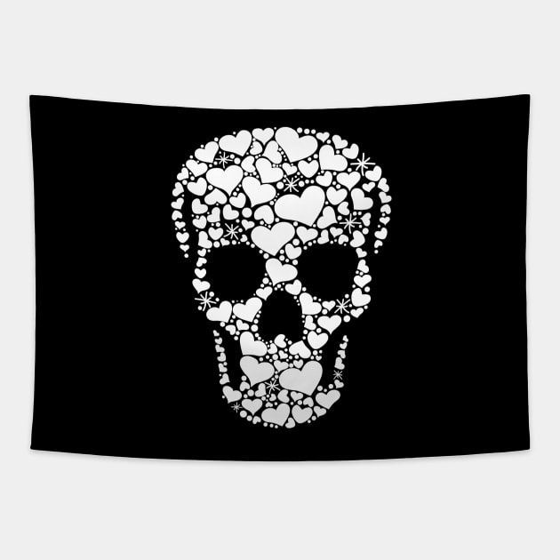 Skull with Hearts Tapestry by MortemPosts