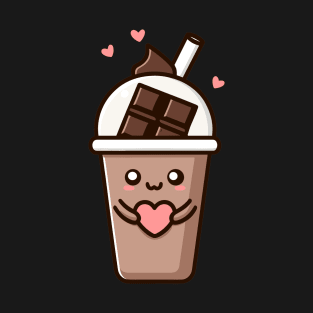 Kawaii Chocolate Milkshake with Hearts | Cute Kawaii Food Art for Kawaii Lovers T-Shirt