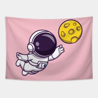 Astronaut Floating with Moon Cartoon Tapestry