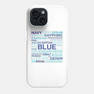 Word Cloud - Shades of Blue (White Background) Phone Case