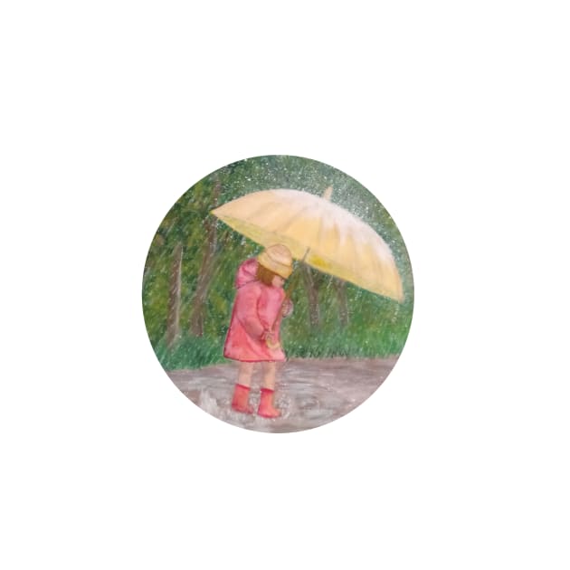 Girl walking in the rain and having fun with the water puddles by Daranem