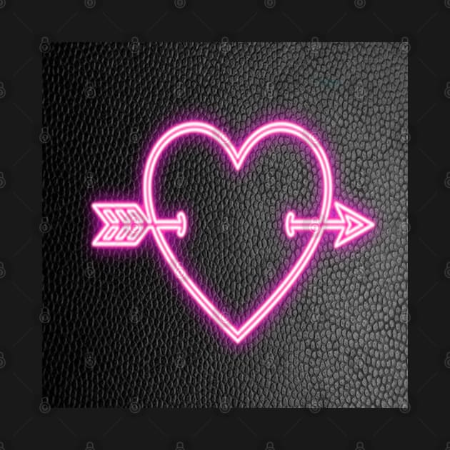 Heart & Arrow Bright Pink on Black Background Graphic Design Cute Gifts by tamdevo1