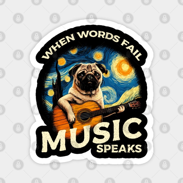 Pug Dog Playing Guitar Magnet by Yopi