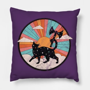 Distressed Starry Retro Rainbow Lesbian Labrys Cat T-Shirt Pillow