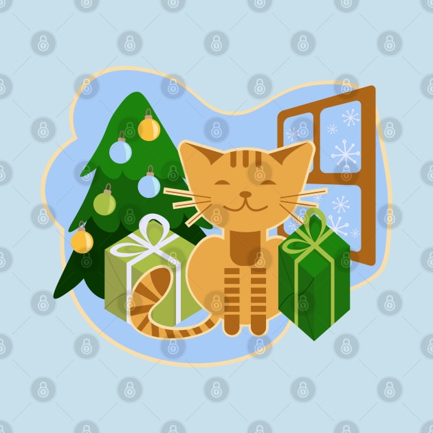 Christmas cat at home near Christmas tree by Cute-Design