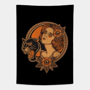 Women and black panther Tapestry