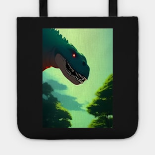 SCARY GREEN DINOSAUR IN THE TREES Tote