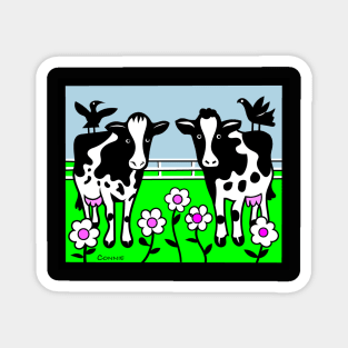 Happy Cows in Flowered Pasture Magnet