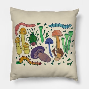 Grubs, Bugs, and Mushrooms Pillow