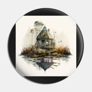 Swamp Lands Cabin Watercolor Pin