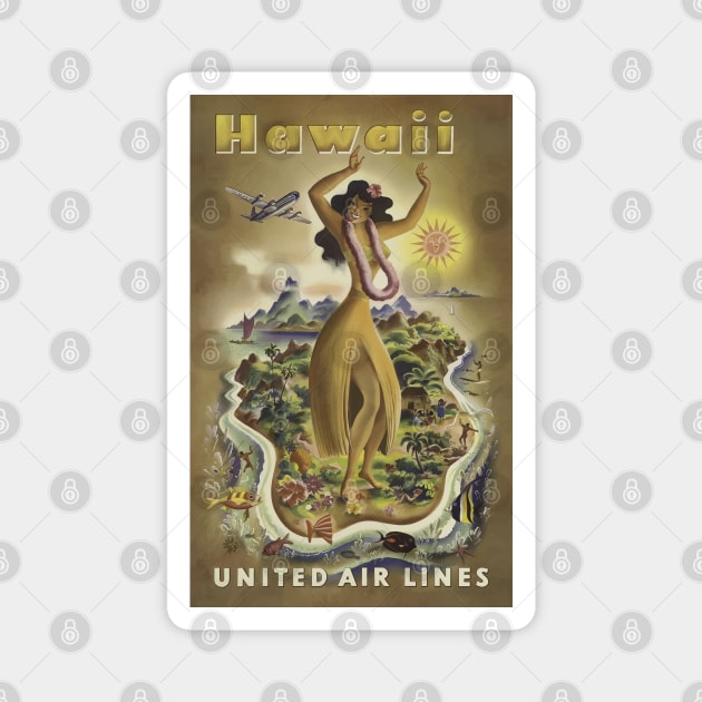 Hawaii - Vintage Travel Poster Magnet by Culturio