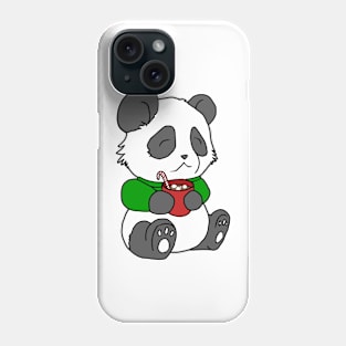 Christmas Panda Enjoying Hot Cocoa Phone Case