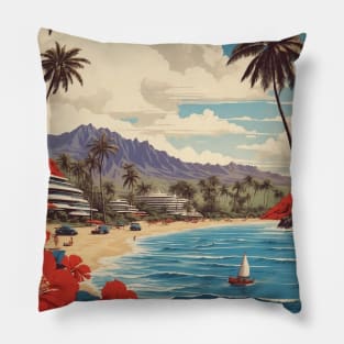 Hawaii United States of America Tourism Vintage Poster Pillow