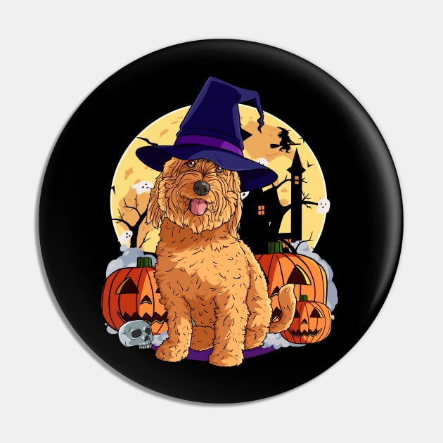 Goldendoodle Cute Dog Witch Halloween Pumpkin Pin by Noseking