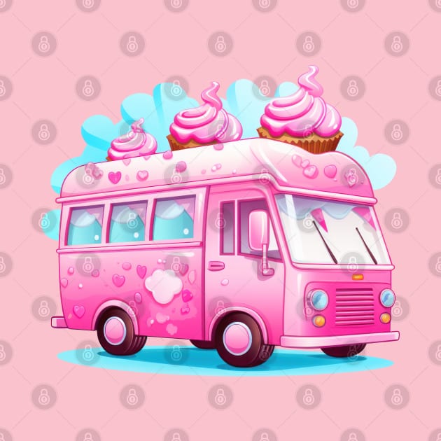 Ice cream Van vintage Hot pink cute illustration by Sara-Design2