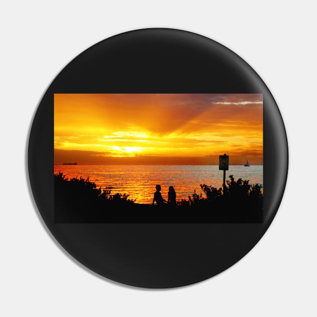 Lovers at Sunset, Elwood Beach Pin by rozmcq