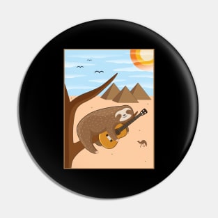 Lazy Sloth With Guitar Relaxing Slow Calm Music Pin