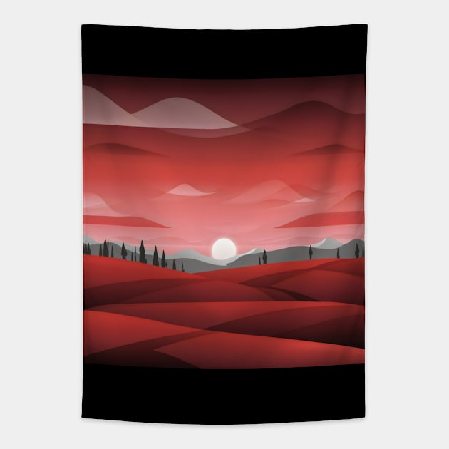 Stunning red landscape minimalist art Tapestry by Spaceboyishere