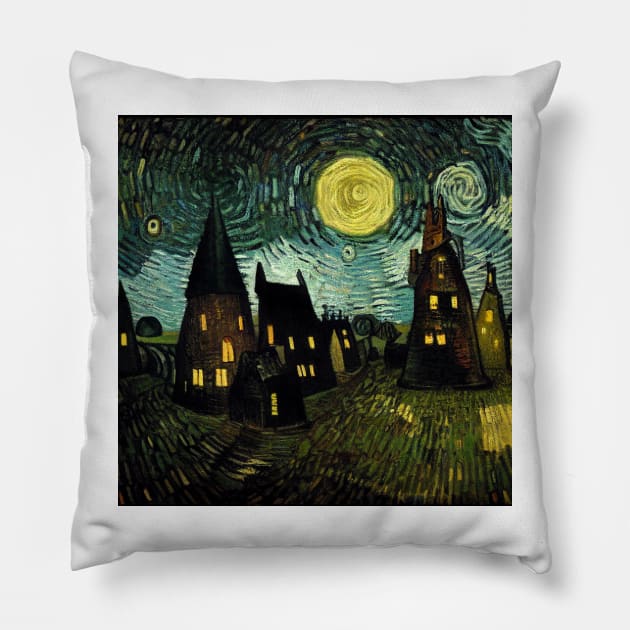 Starry Night Over Godric's Hollow Pillow by Grassroots Green